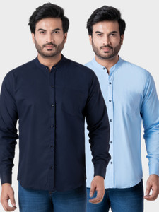 BONCUE Men Solid Casual Dark Blue, Light Blue Shirt