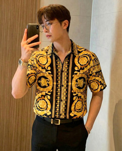 SRI VENKATESWARA FASHION Men Printed Party Black, Gold Shirt