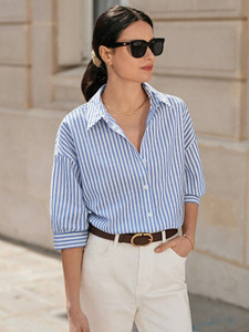 DL Fashion Women Striped Casual Blue, White Shirt
