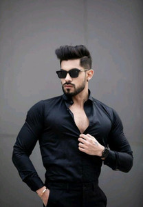 RegalTreasure Men Solid Formal Black Shirt