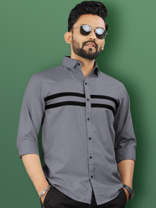 VeBNoR Men Solid Casual Grey Shirt