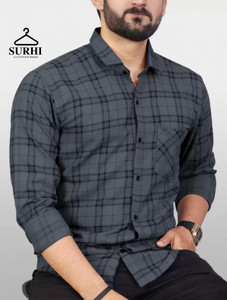 Surhi Men Checkered Casual Grey Shirt