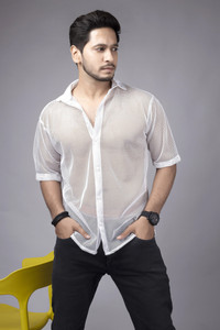 DearDean Men Solid Casual White Shirt