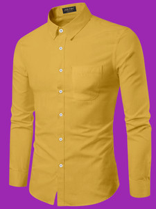MILDIN Men Solid Casual Yellow Shirt
