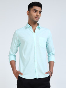 Fashion 5 Men Solid Casual Light Green Shirt