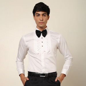 Crease India Men Self Design Formal White Shirt