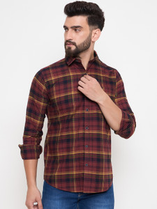 DUKE Men Checkered Casual Maroon Shirt