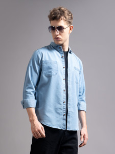 GRANDSTITCH Men Washed Casual Blue Shirt - Image 6
