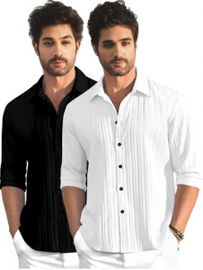 OXXOM Men Self Design Casual Black, White Shirt