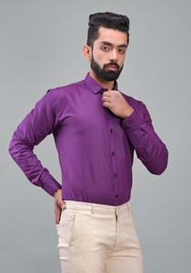 FUBAR Men Solid Casual Purple Shirt