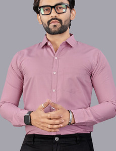 MILDIN Men Solid Formal Pink Shirt