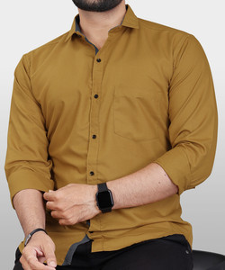 VeBNoR Men Solid Casual Yellow Shirt