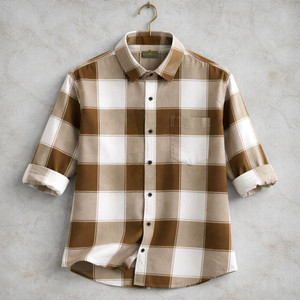 FalconWear Men Checkered Casual Brown, White Shirt - Image 4