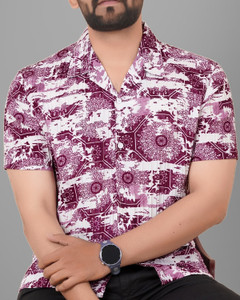 Voroxy Men Printed Casual Maroon Shirt