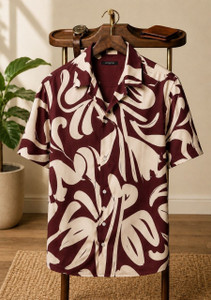 JCOSTA Men Printed Casual Maroon Shirt