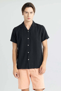 Snitch Men Solid Casual Black Shirt