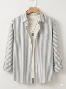 METRONAUT Men Striped Grey Casual Shirt - Image 3