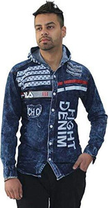 Clubble Men Washed Casual Blue Shirt