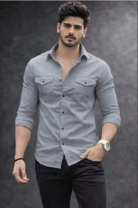 PROMO FASH Men Solid Casual Grey Shirt