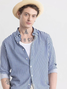 DivaNX Men Striped Casual White Blue Shirt - Image 6