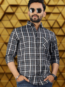 VeBNoR Men Checkered Formal Grey Shirt