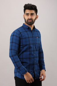 PANKHIL Men Checkered Casual Blue Shirt