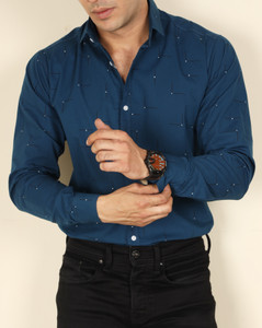S-Line Men Printed Formal Blue Shirt