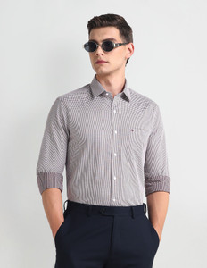 ARROW Men Printed Casual Maroon, White Shirt