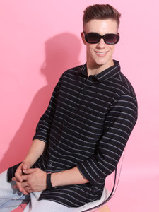 KETCH Men Striped Casual Black Shirt