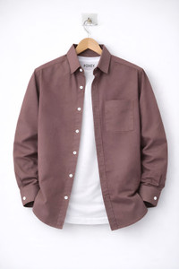 FOXEY Men Solid Casual Brown Shirt