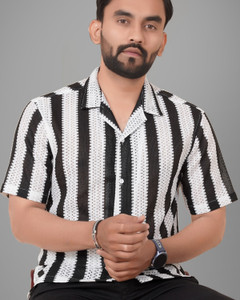 Voroxy Men Striped Casual Black Shirt
