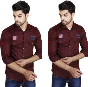 Designer Gallery Men Embroidered Casual Blue Shirt