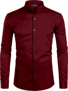MILDIN Men Solid Formal Maroon Shirt
