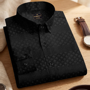 Voroxy Men Self Design Casual Black Shirt