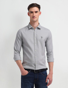 U.S. POLO ASSN. Men Solid Casual Grey Shirt