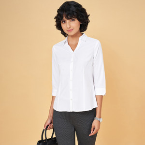 Annabelle by Pantaloons Women Solid Formal White Shirt