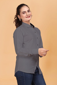 Lonexo Women Solid Casual Grey Shirt