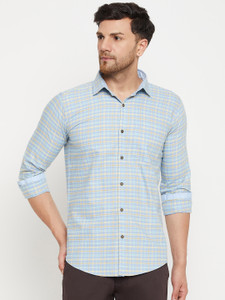 DUKE Men Checkered Casual Blue Shirt