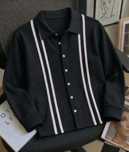 Try This Men Striped Casual Black Shirt