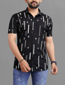 THE XOS Men Printed Casual Black, White Shirt