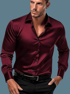 BROCON Men Solid Party Maroon Shirt