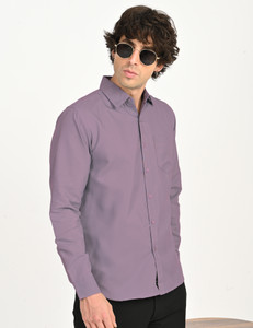Pattam Men Solid Casual Purple Shirt