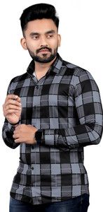 ratric exim Men Checkered Casual Grey, Black Shirt