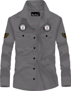 Blue dove Men Solid Casual Grey Shirt