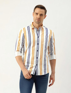 The Indian Garage Co. Men Striped Casual White Shirt