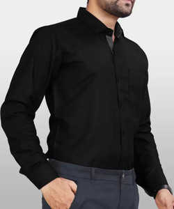 Tanip Men Solid Formal Black Shirt