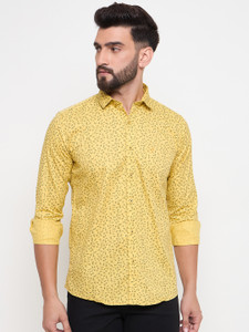 DUKE Men Printed Casual Yellow Shirt