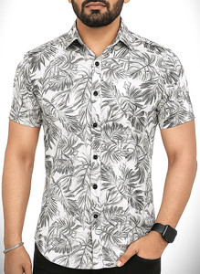 AVOLT Men Printed Casual Grey Shirt