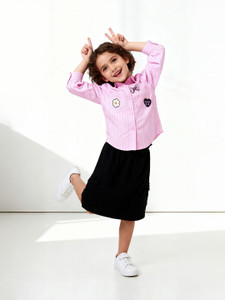 MAX Girls Striped Casual Pink Shirt