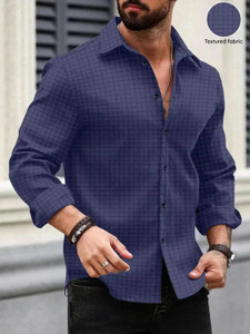 DIMMY Men Checkered Casual Blue Shirt